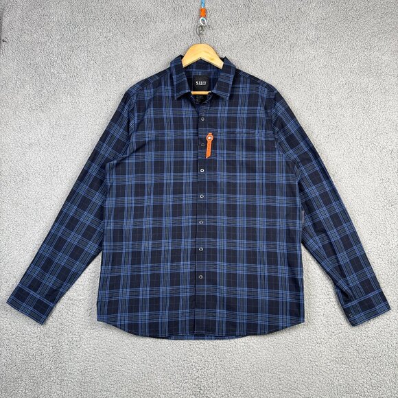 5.11 Tactical Shirt Mens Large Igor Cobalt Blue Tartan Plaid Lonsleeve Relaxed - Picture 1 of 14